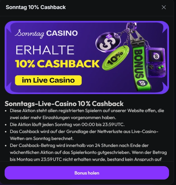 hiSpin Casino 10 % Cashback auf Live-Casino-Verluste am Sonntag