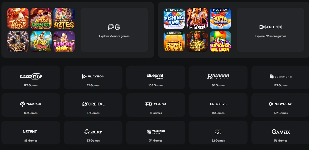 hiSpin game provider lobby showing studios and their available game counts