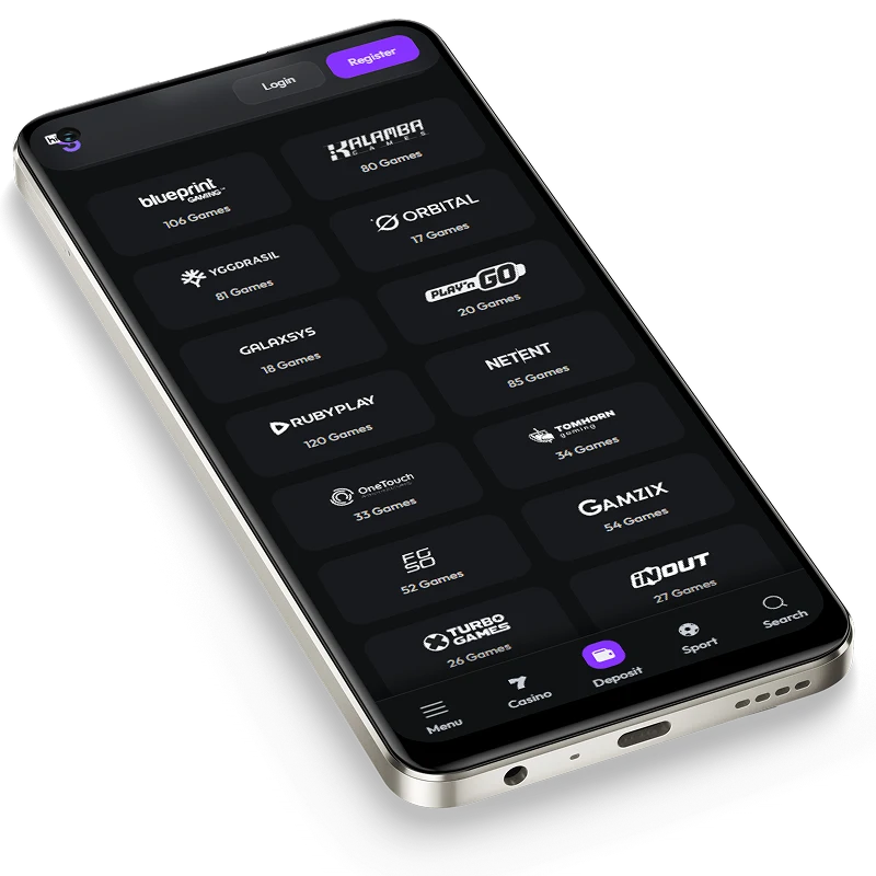 hiSpin mobile provider list showing game studios available in the casino library.