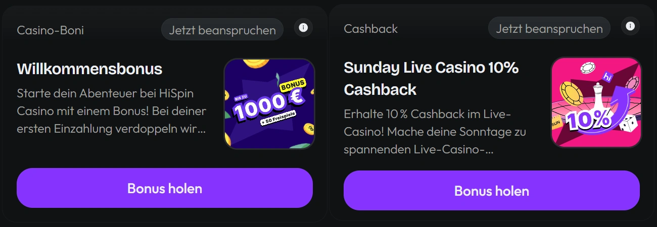 HiSpin Boni und Aktionen
