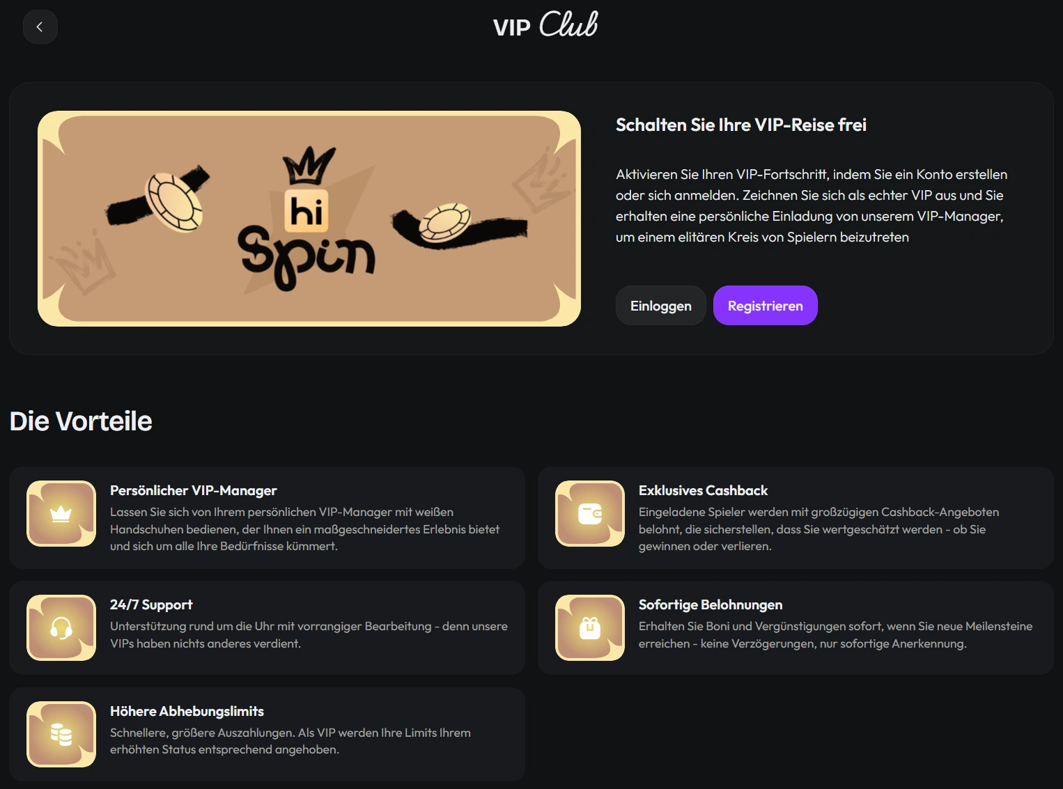 HiSpin VIP- und Treuevorteile