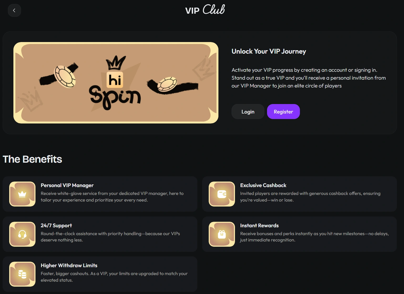HiSpin VIP and Loyalty Perks